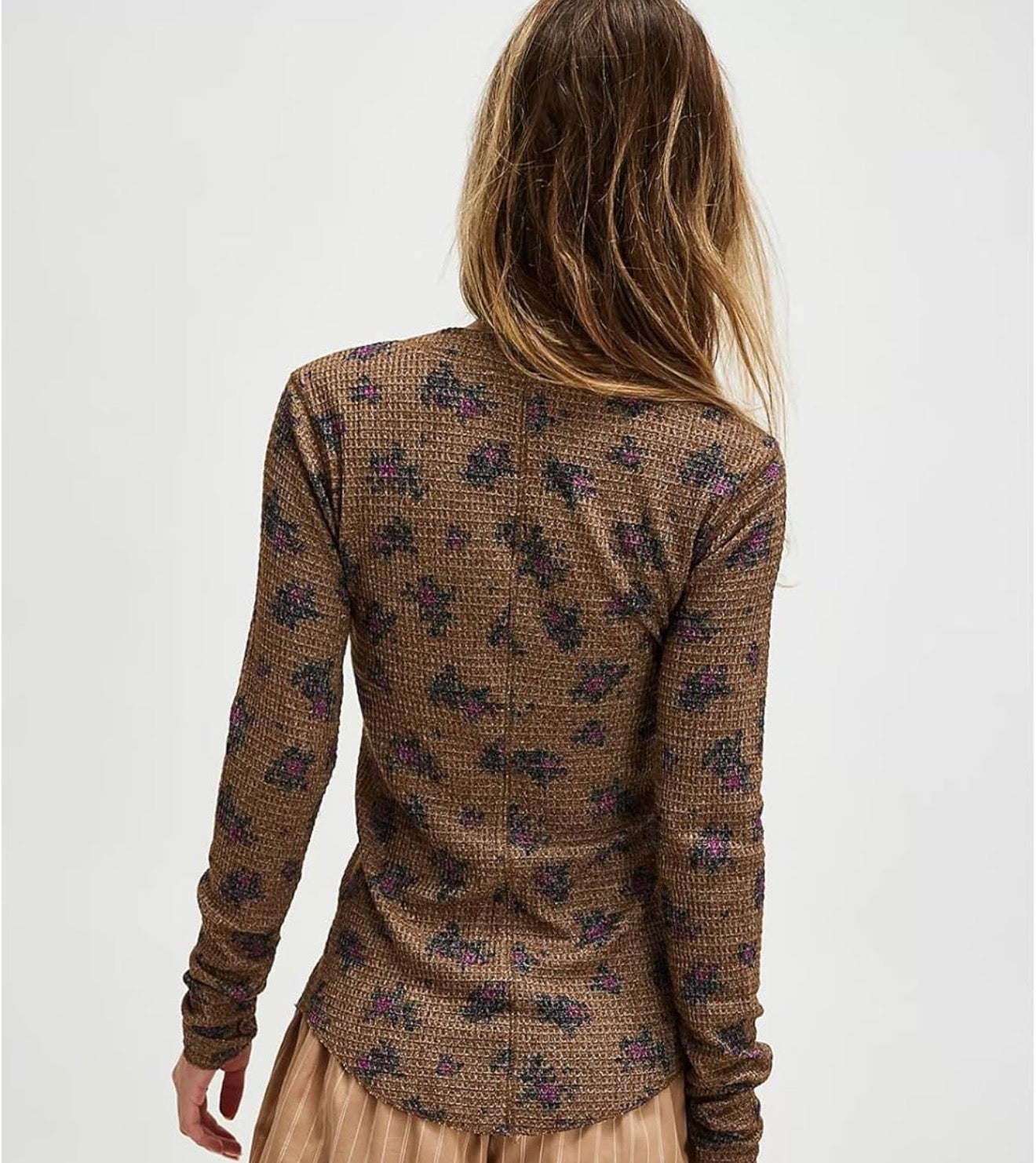 Brown Flower Button Down Long Sleeve Blouse