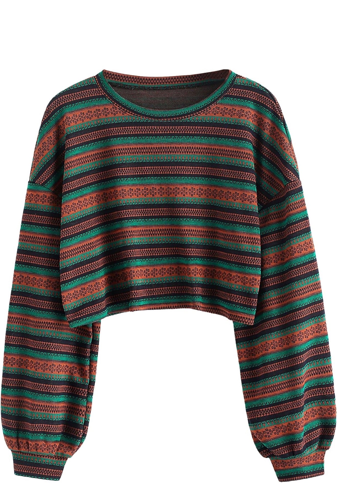 Long Sleeve Cropped Boho Sweater