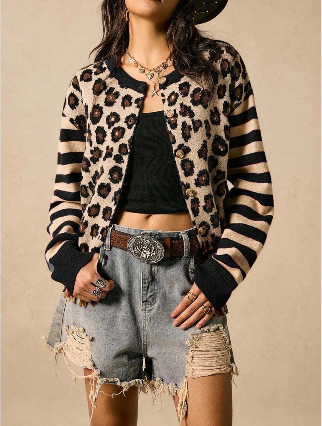 Ladies Leopard and Stripe Jacket